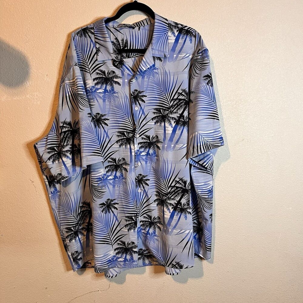 Vintage Italian Full Print Men’s Graphic Dress Shirt Button Up 5XL Beach Blue